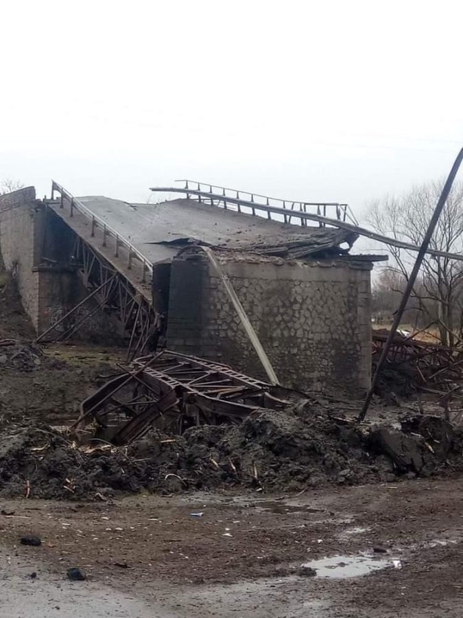 A bridge in Nitsenkos home town bombed by Russian forces. Photo Courtesy: K.Nitsenko