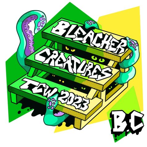 Junior Foster Douglass designs the graphic for the annual Bleacher Creature game
