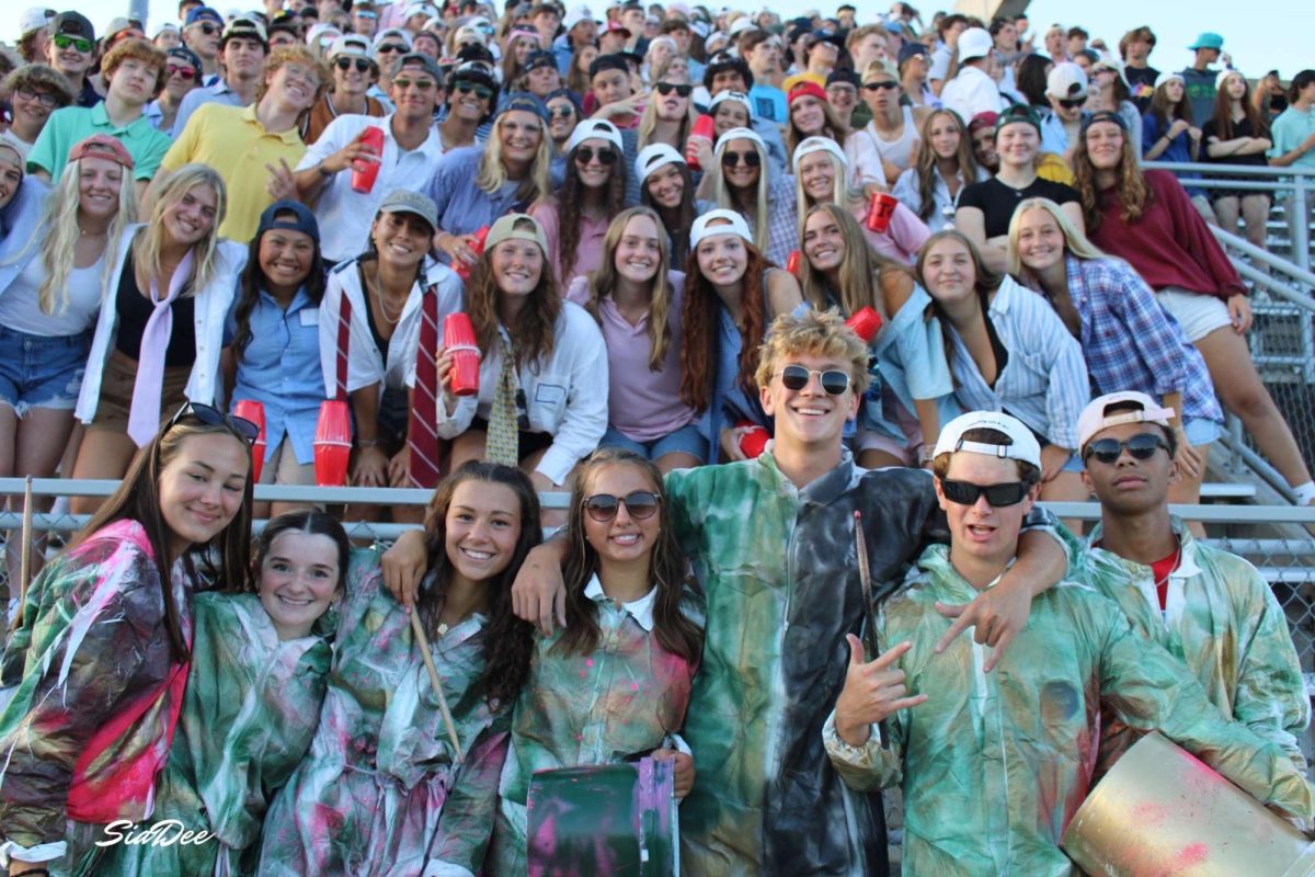 Senate leadership and other senate members lead the student section at West's first football game. Photo courtesy: Sophia Shuff