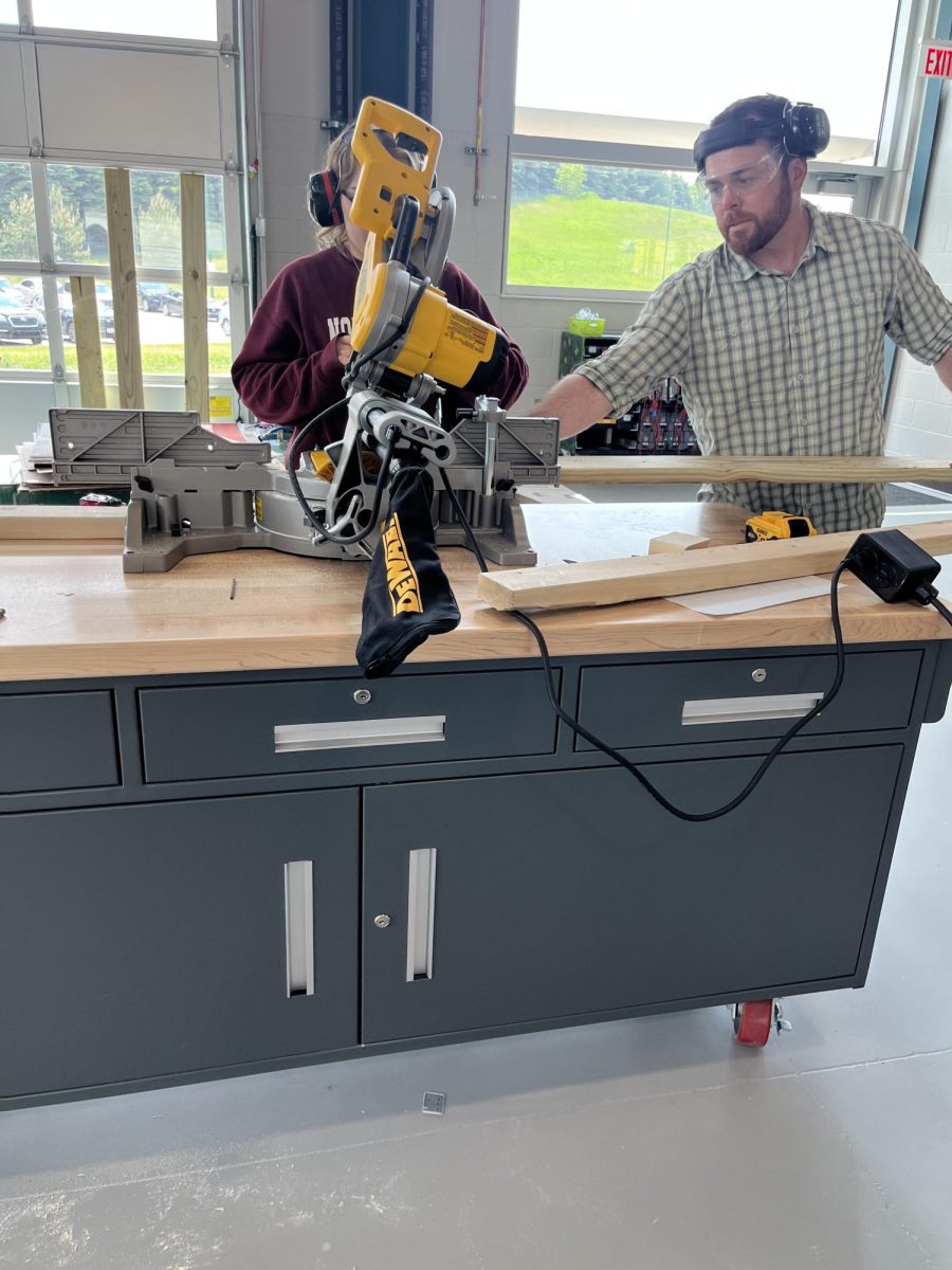  Sophomore Cal Cole utilities table saw during 6th hour innovation and design. In this class,  students are using heavy machinery that requires a lot of rules and regulations.  
  “If it feels like it's getting a little dangerous, you gotta stop immediately, and the rest of it is just following directions, don't think that you know how to do it, just take your time, and learn how to use the tool right, and then everything basically takes care of it.” STEM teacher Paul Meyers said.
 “I'm amazed at how much there is that is cheap and accessible, so like all of the program that we use companies that want you to use their software so that's awesome, the machines are what's expensive, but people are also willing to invest money,” Meyers said. 
