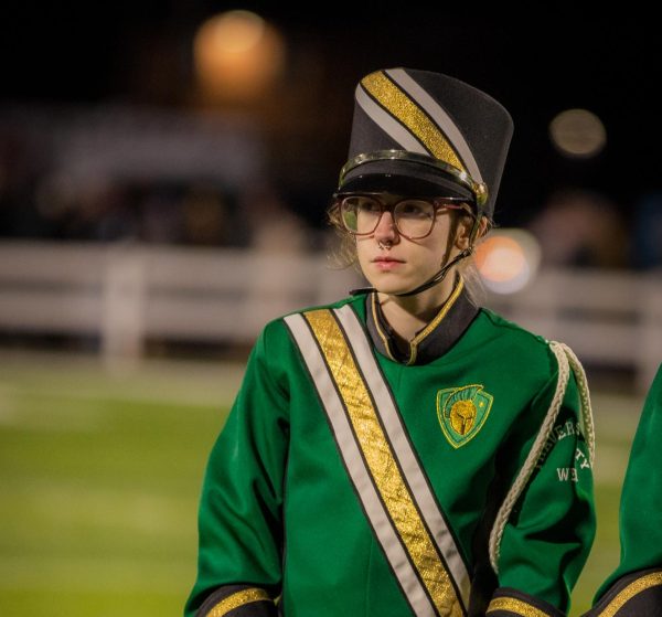 Gelles performs in a marching band show during halftime