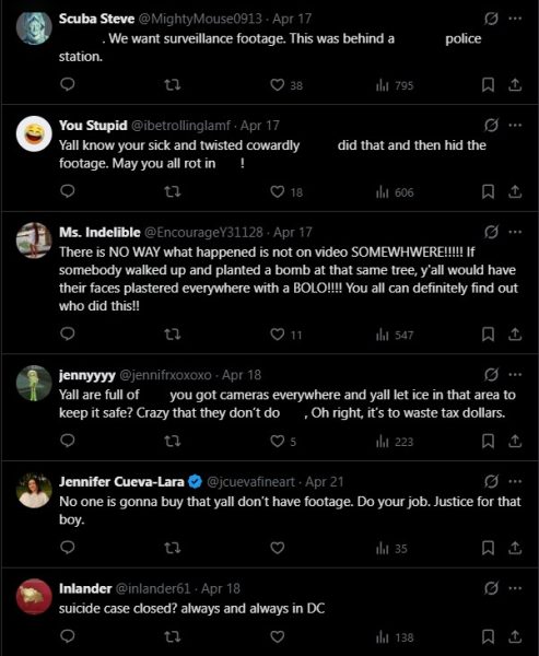 Comments on the police statement posted on X under the the D.C. Police Department account about the hanging.